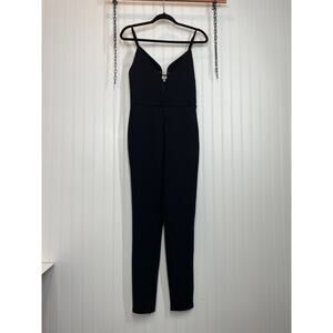 TOBI Women’s Black Split Plunged Neck Sleeveless Jumpsuit Size M